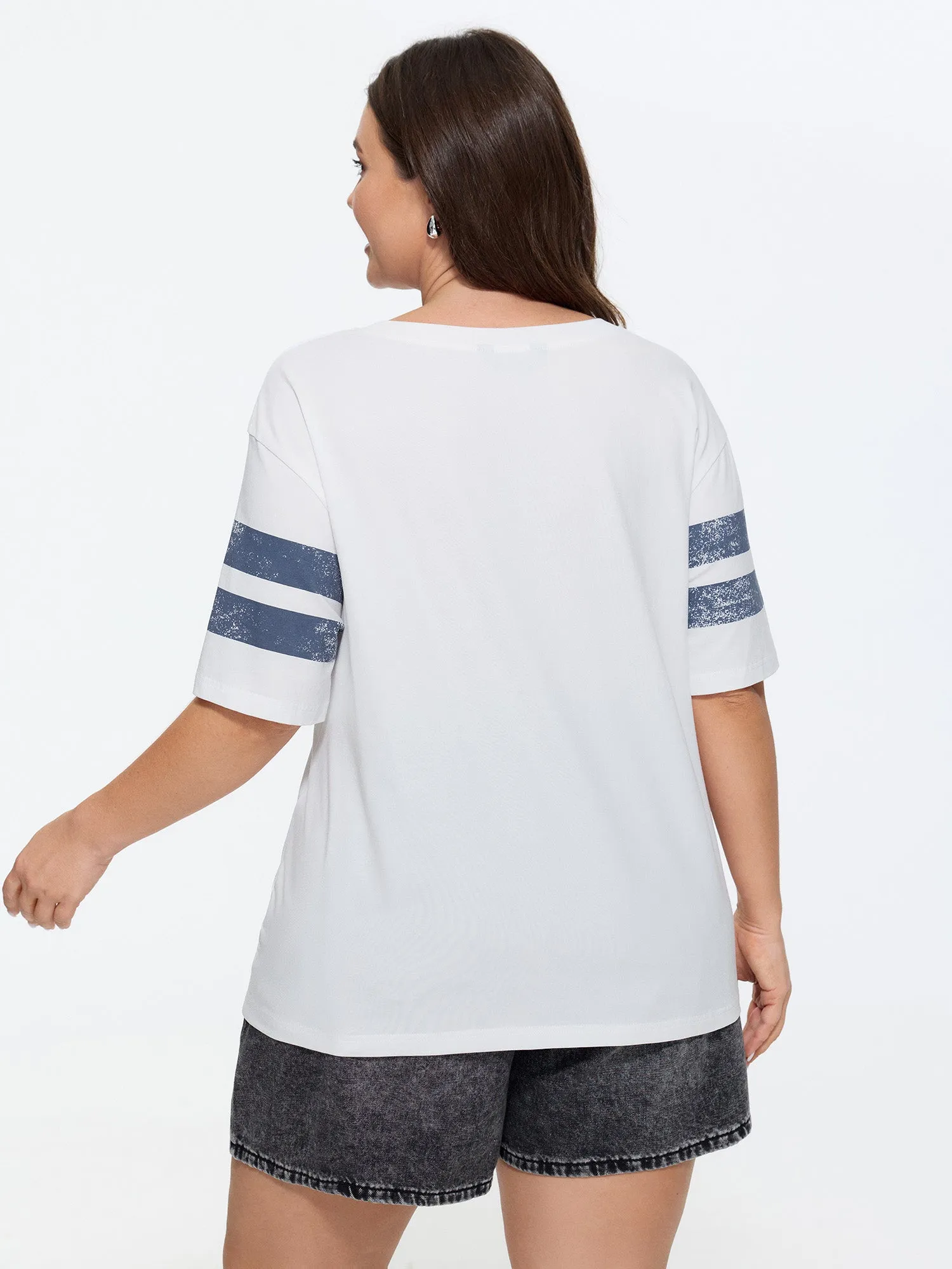 Cotton Striped Print Relaxed-Fit T-Shirt sold by Bloomchic product image thumbnail 4
