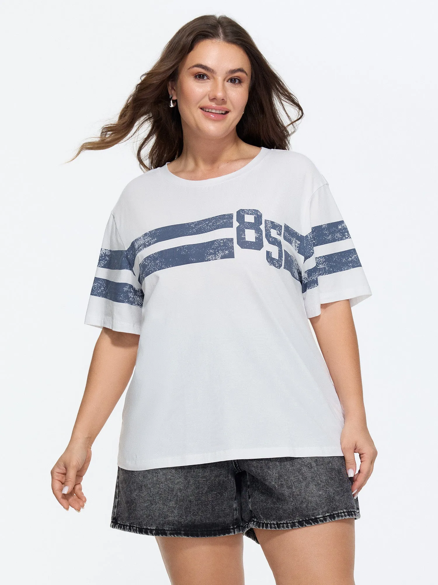 Cotton Striped Print Relaxed-Fit T-Shirt sold by Bloomchic product image thumbnail 2