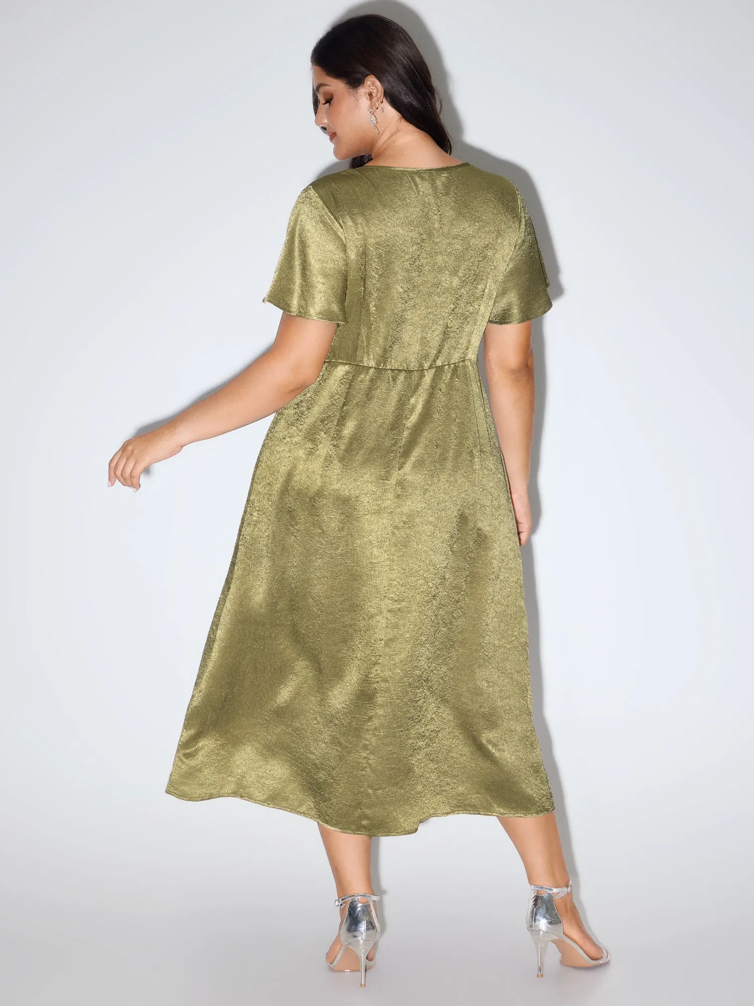 Shimmery Flared Sleeve V-Neck Midi Party Dress sold by Bloomchic product image thumbnail 4