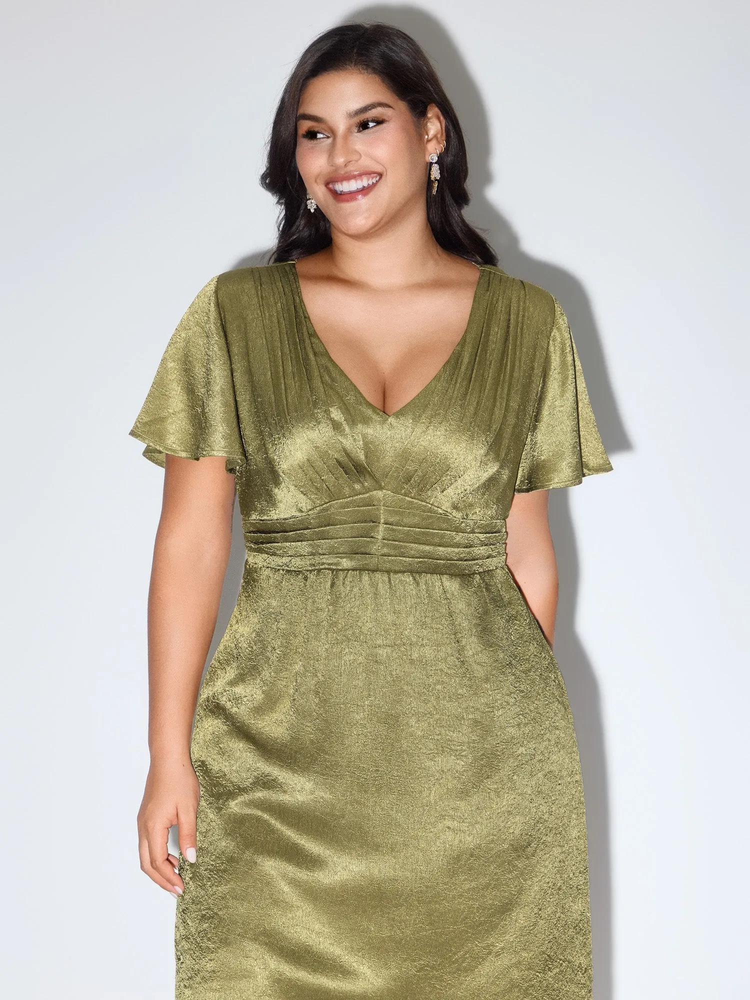 Shimmery Flared Sleeve V-Neck Midi Party Dress sold by Bloomchic product image thumbnail 3