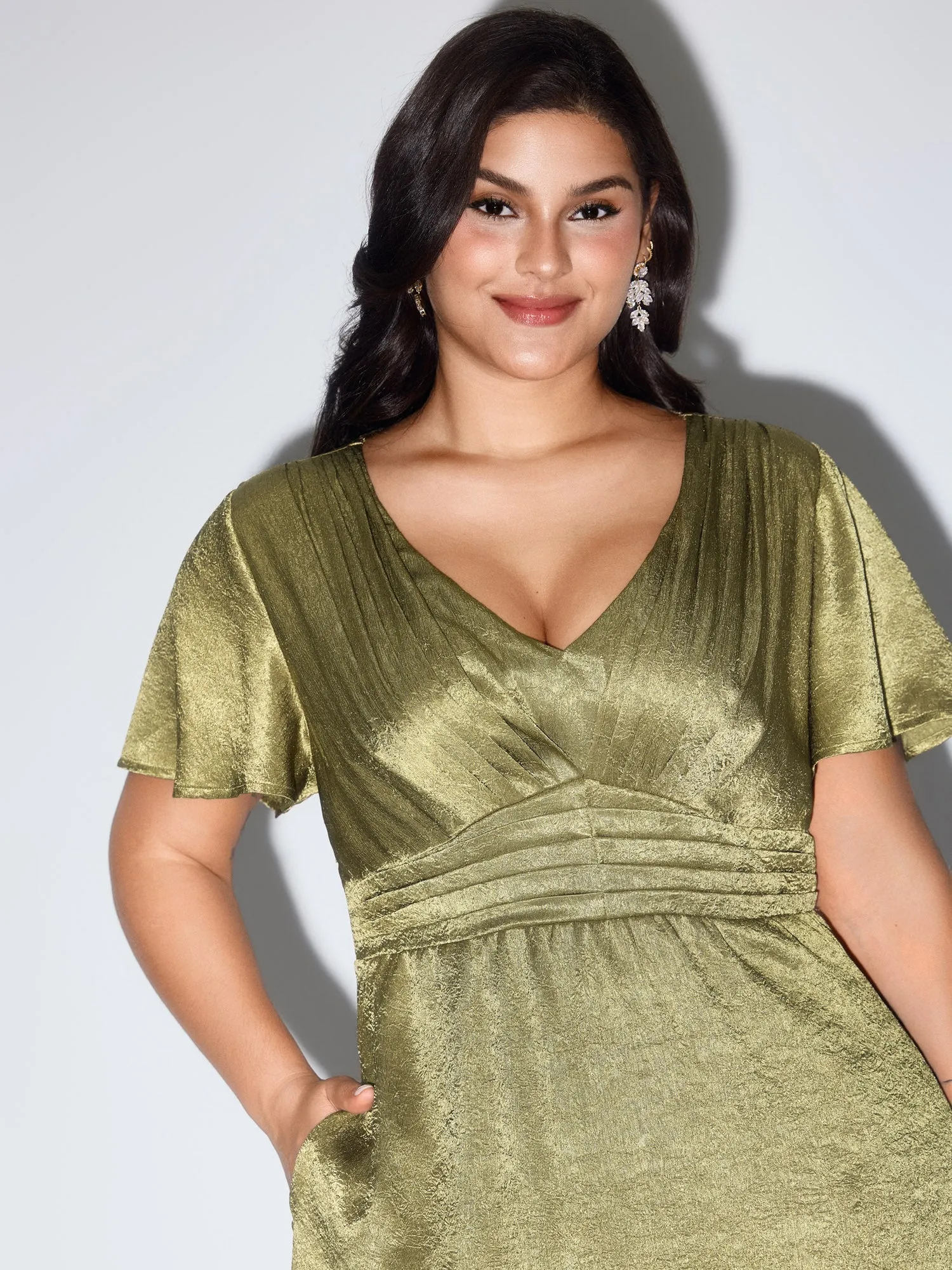 Shimmery Flared Sleeve V-Neck Midi Party Dress sold by Bloomchic product image thumbnail 2