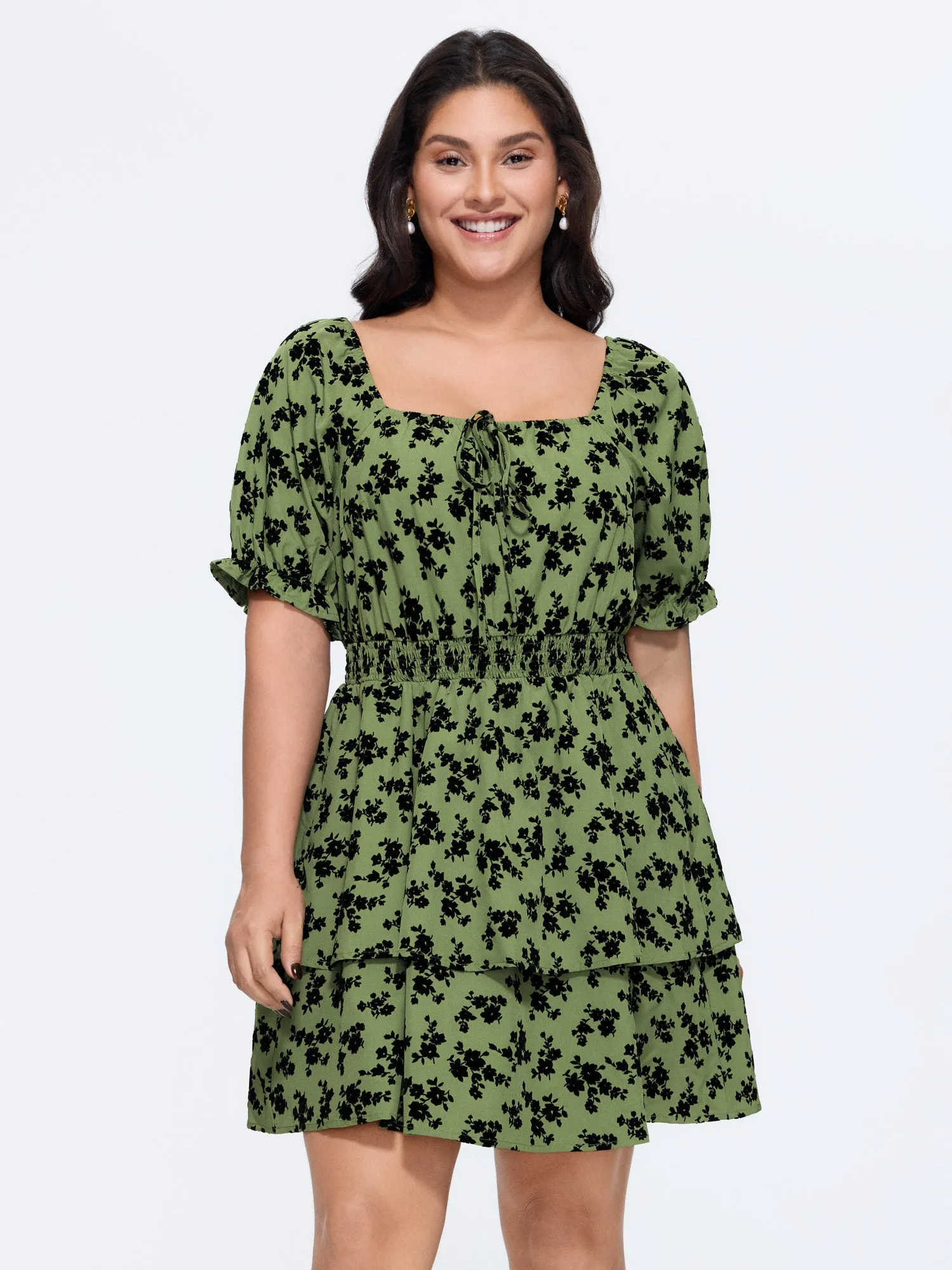 Floral print Shirred Waist Mini Dress sold by Bloomchic
