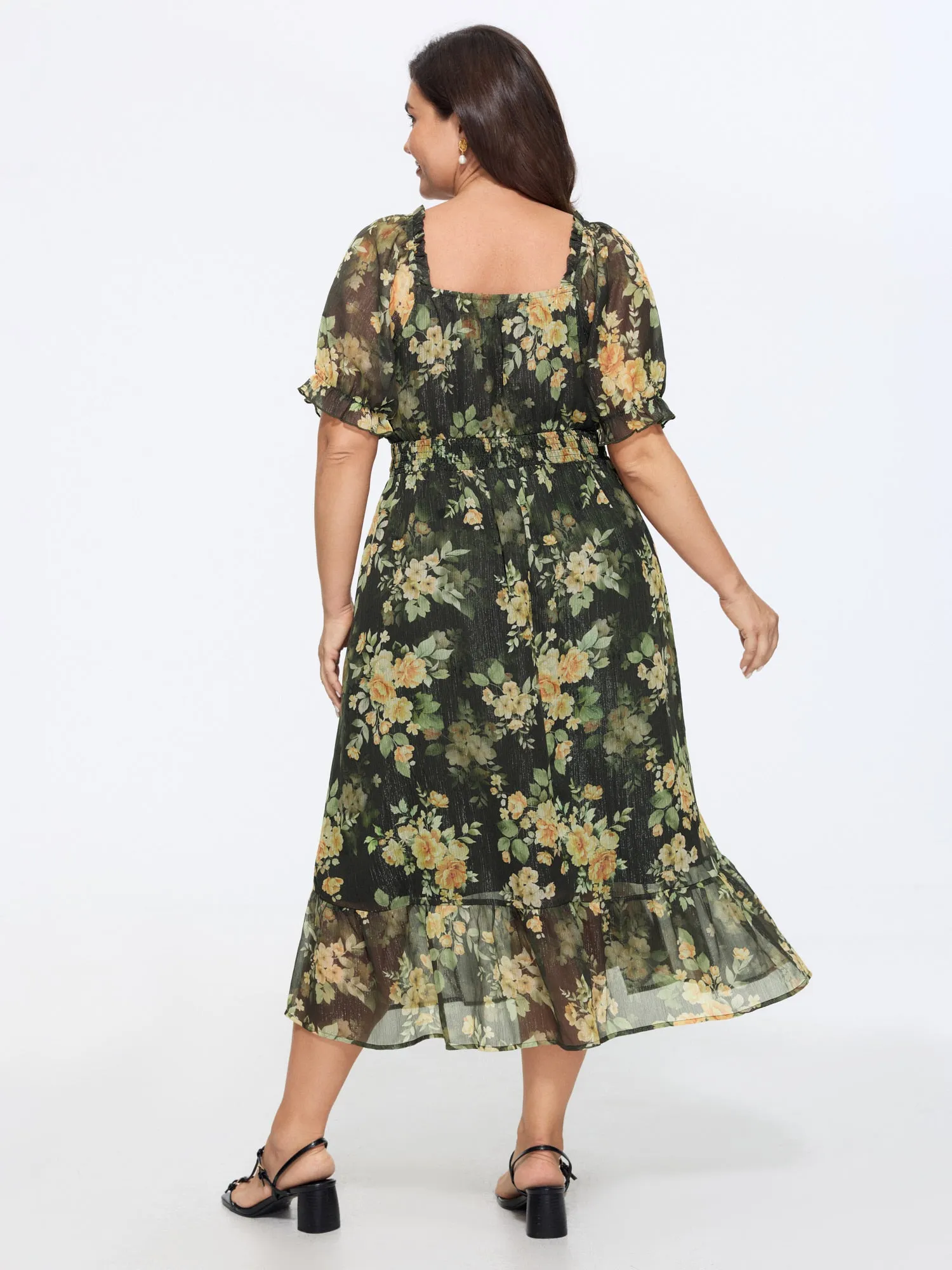 Floral Print Puffy Sleeve Midi Dress sold by Bloomchic product image thumbnail 4