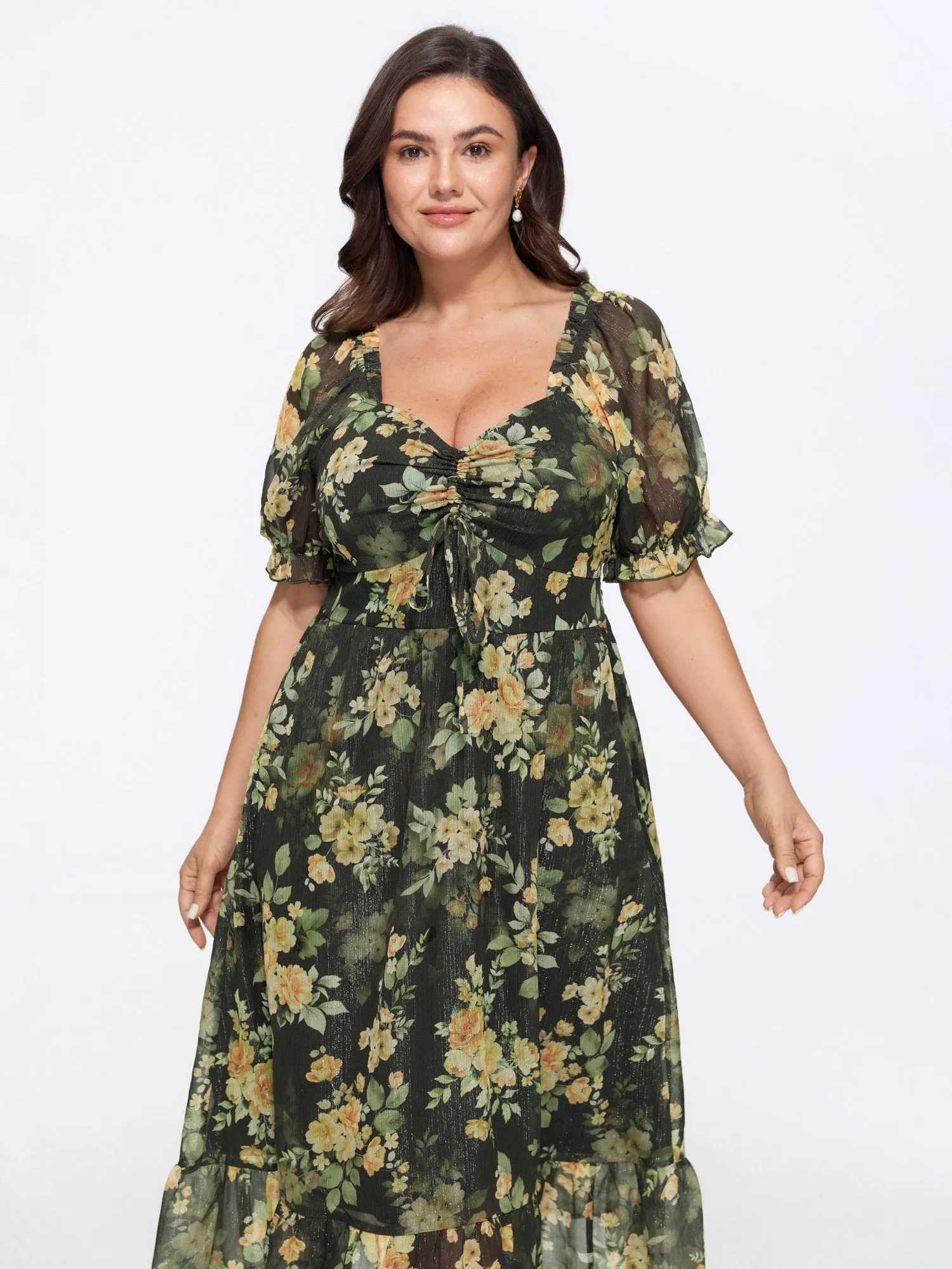 Floral Print Puffy Sleeve Midi Dress sold by Bloomchic product image thumbnail 3
