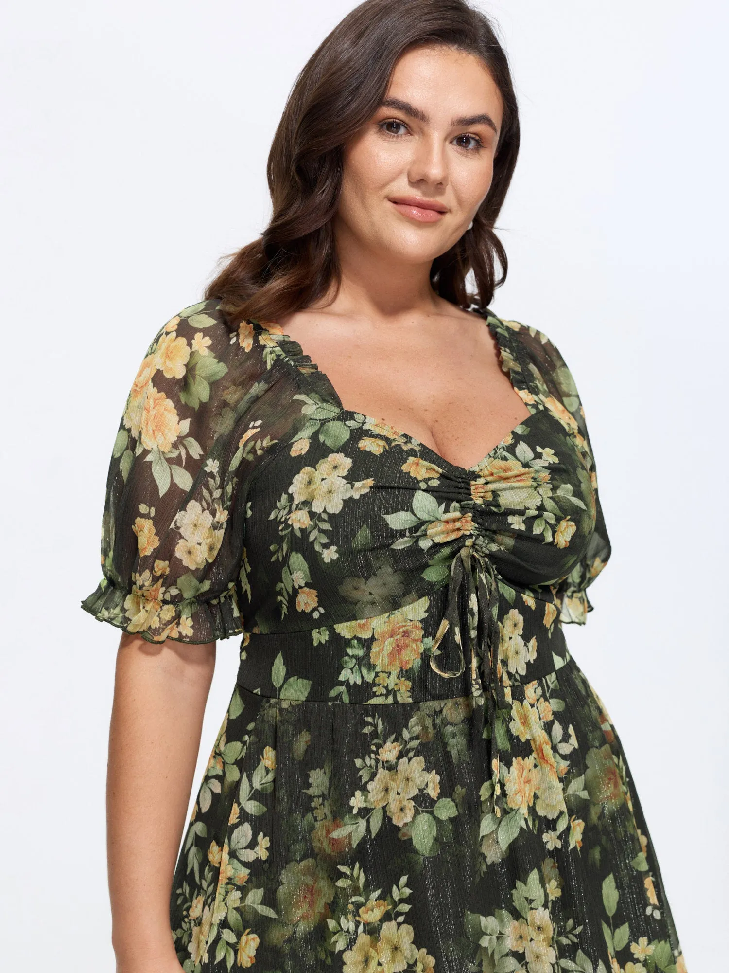 Floral Print Puffy Sleeve Midi Dress sold by Bloomchic product image thumbnail 2