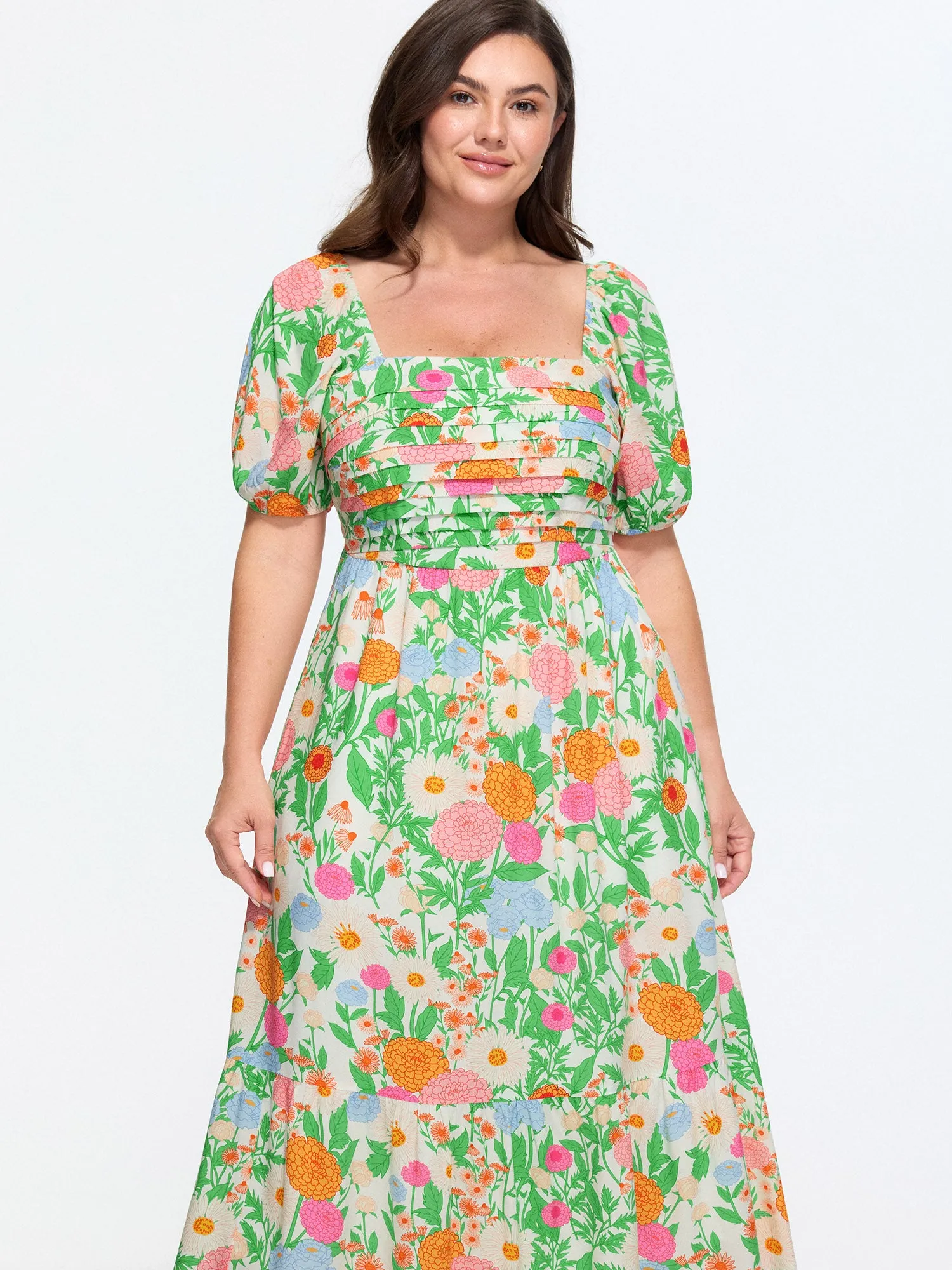 Floral Print Pleated Square Neckline Maxi Dress sold by Bloomchic product image thumbnail 4
