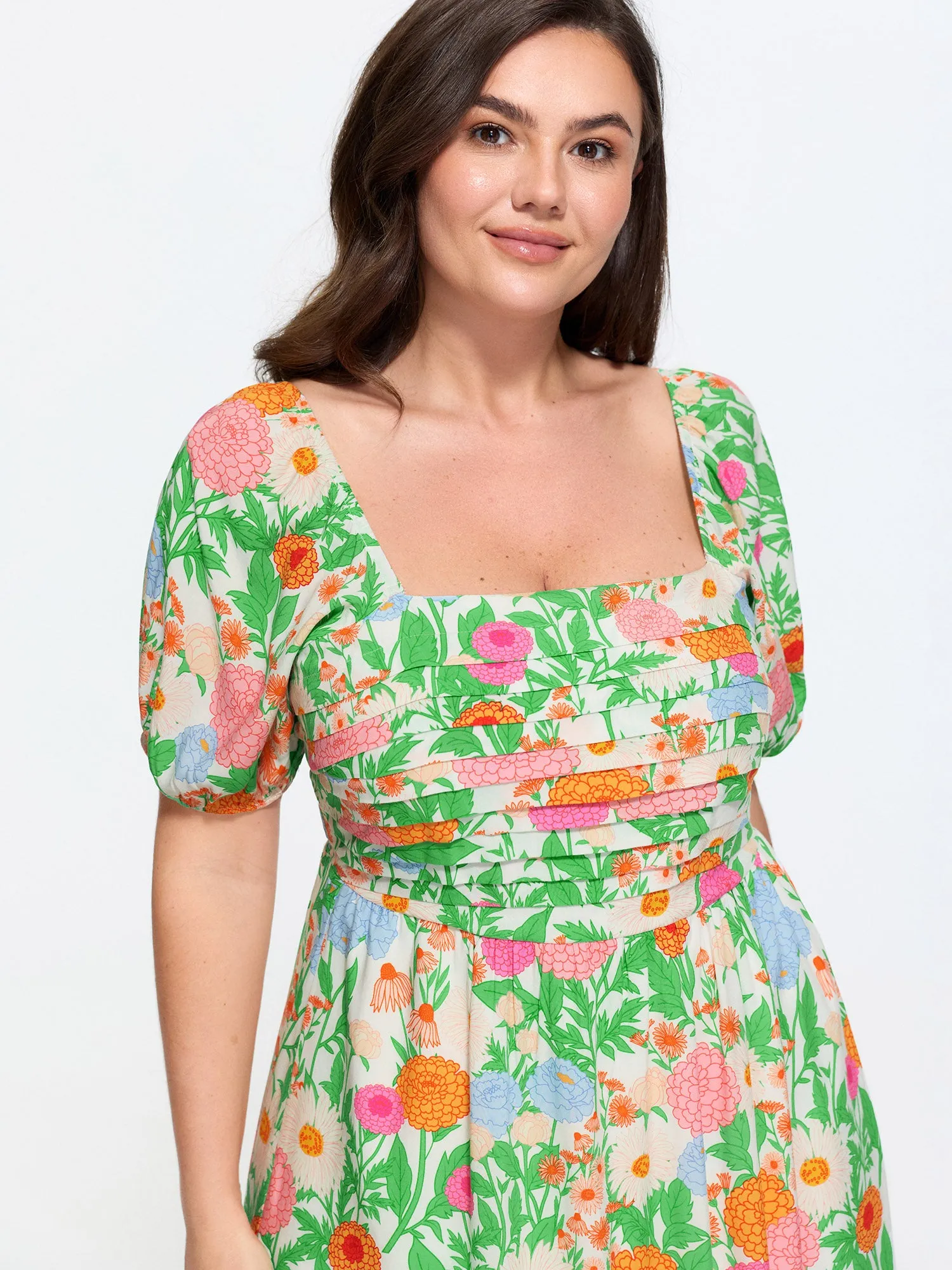 Floral Print Pleated Square Neckline Maxi Dress sold by Bloomchic product image thumbnail 2