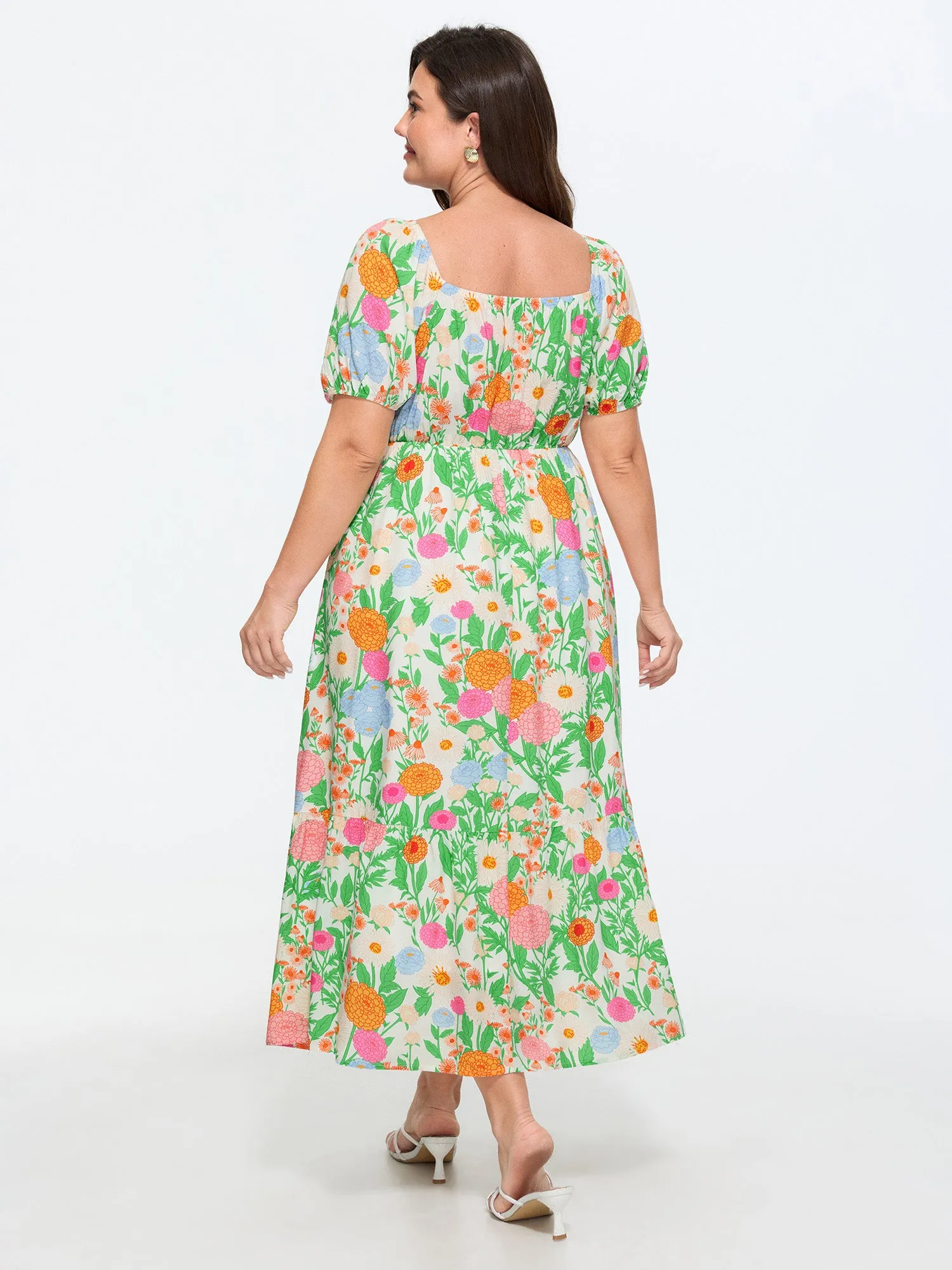 Floral Print Pleated Square Neckline Maxi Dress sold by Bloomchic product image thumbnail 5