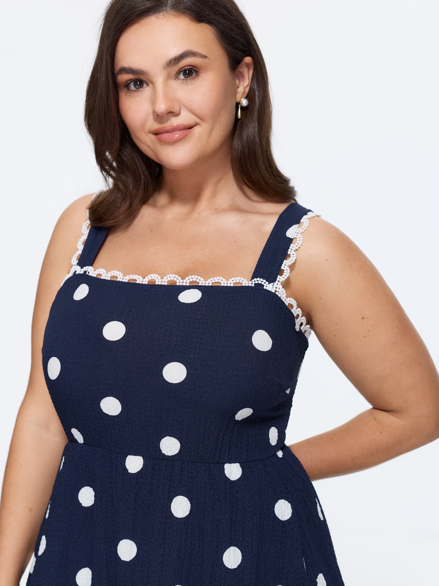 Polka Dots Print Wide Straps Midi Dress sold by Bloomchic product image thumbnail 2