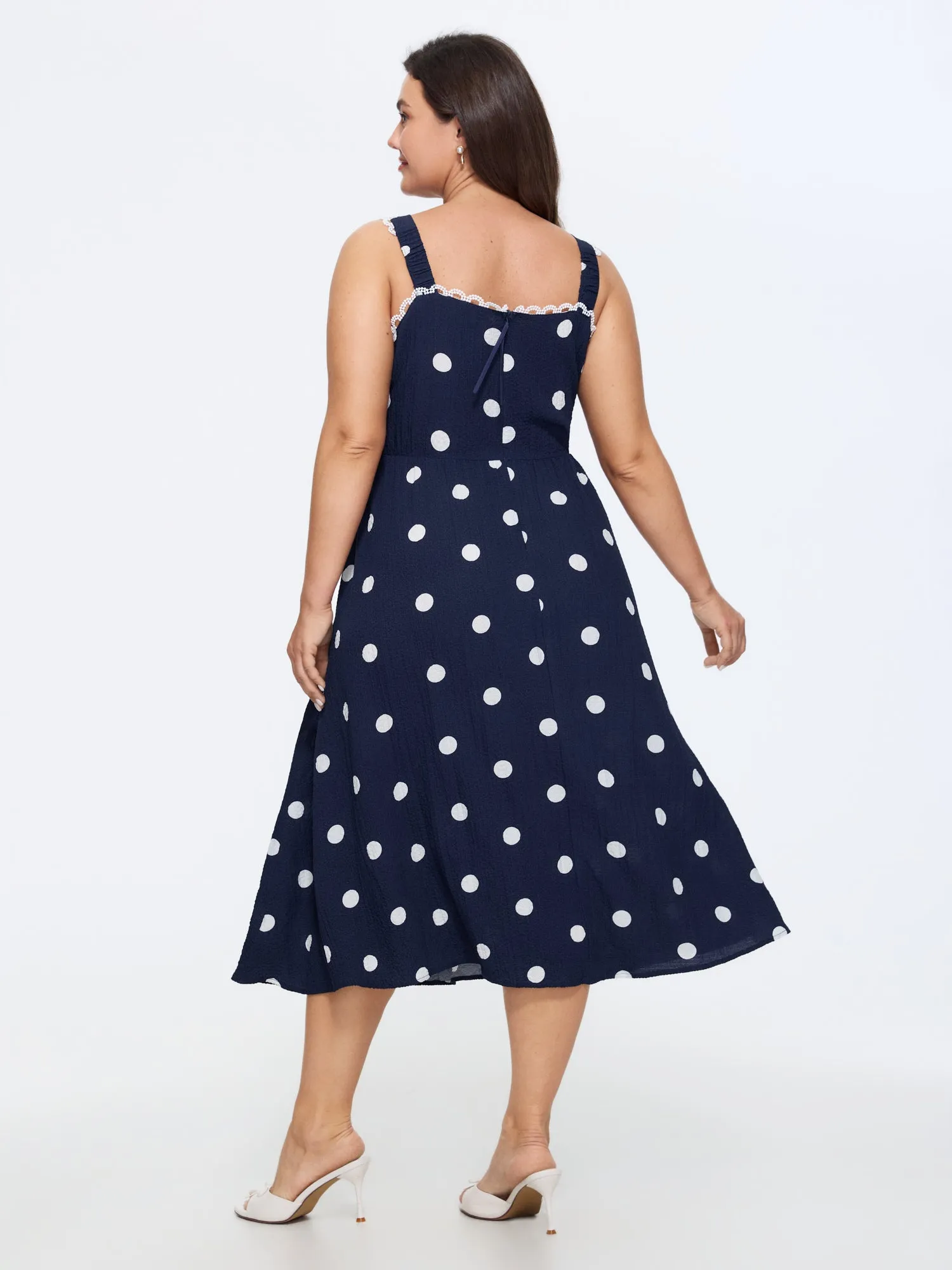 Polka Dots Print Wide Straps Midi Dress sold by Bloomchic product image thumbnail 4