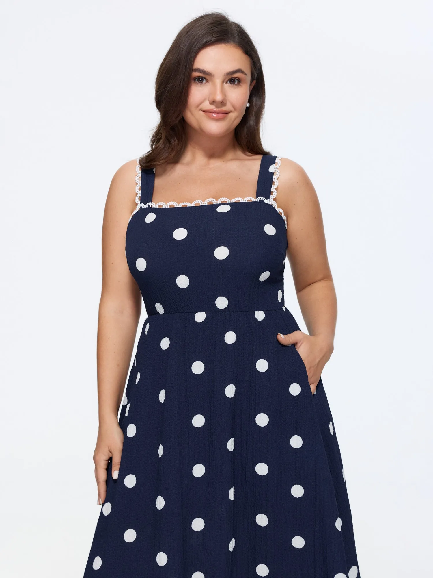 Polka Dots Print Wide Straps Midi Dress sold by Bloomchic product image thumbnail 3