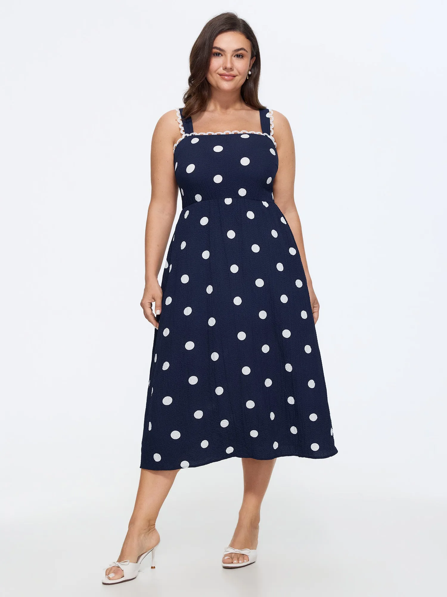 Polka Dots Print Wide Straps Midi Dress sold by Bloomchic