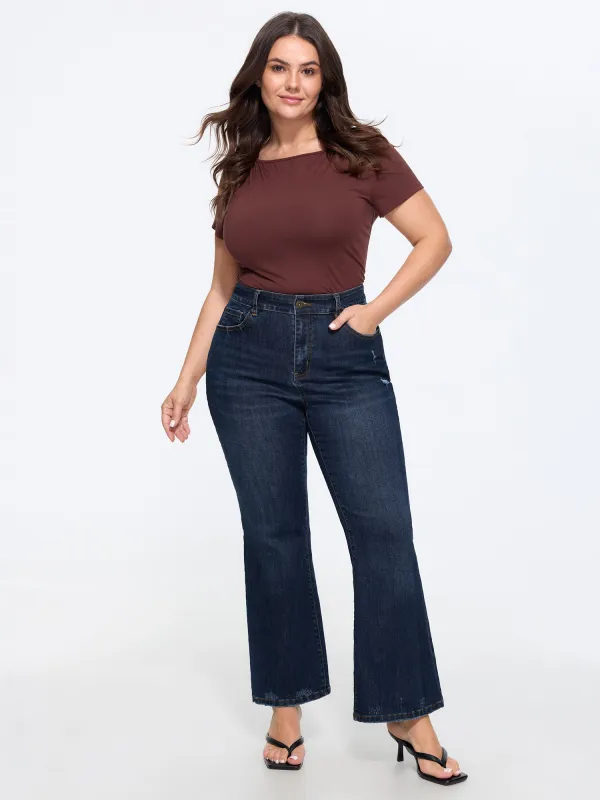 Stretchy Mid-Rise Flared Jeans made by Bloomchic