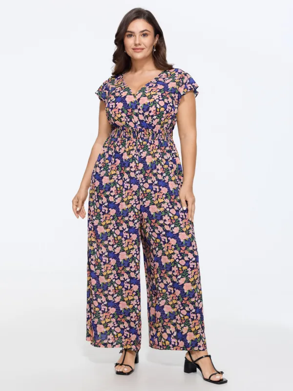 Floral Print Cut-Out Back Jumpsuit made by Bloomchic