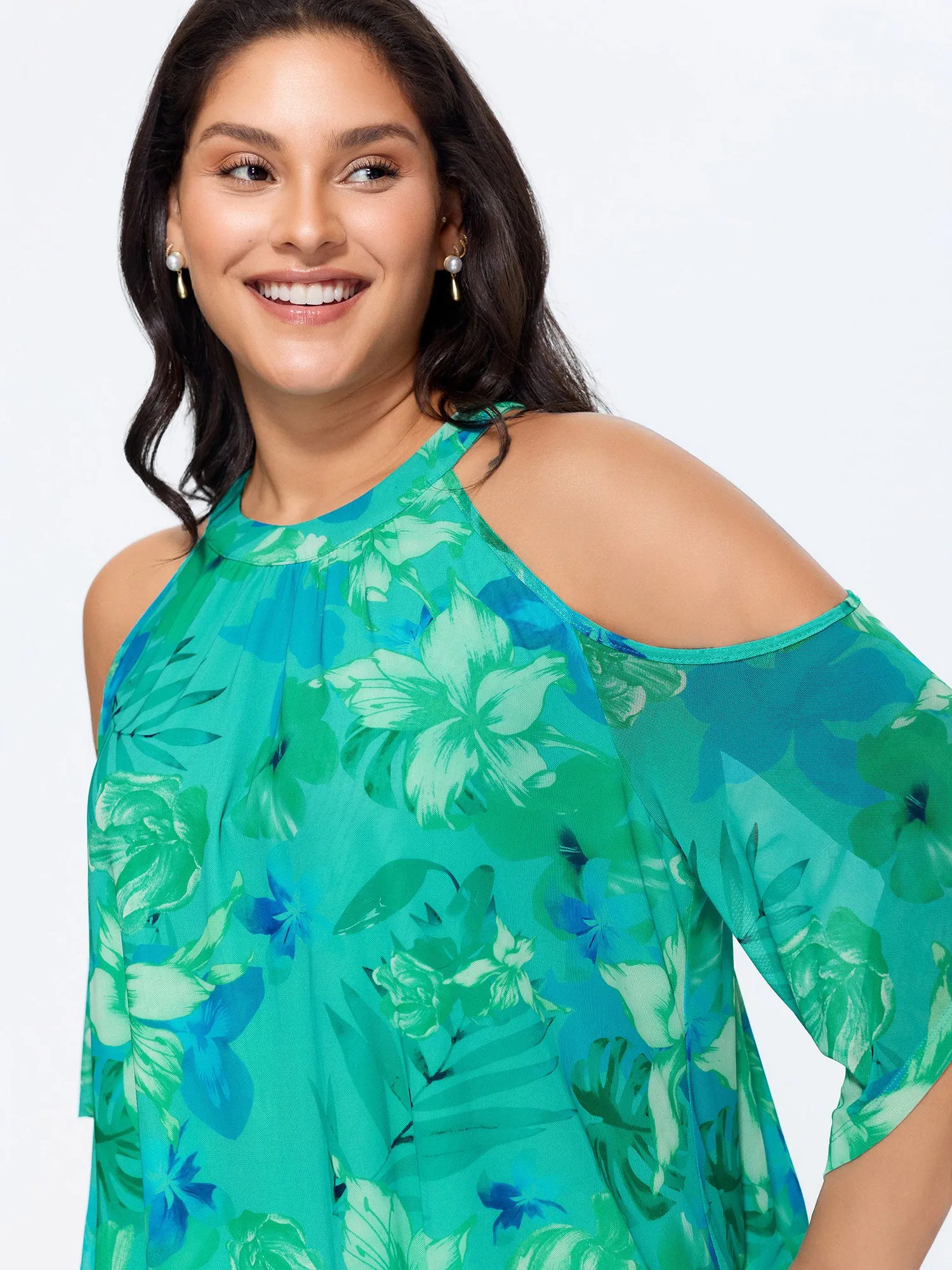 Stretchy Floral Print Cold-Shoulder Blouse sold by Bloomchic product image thumbnail 2