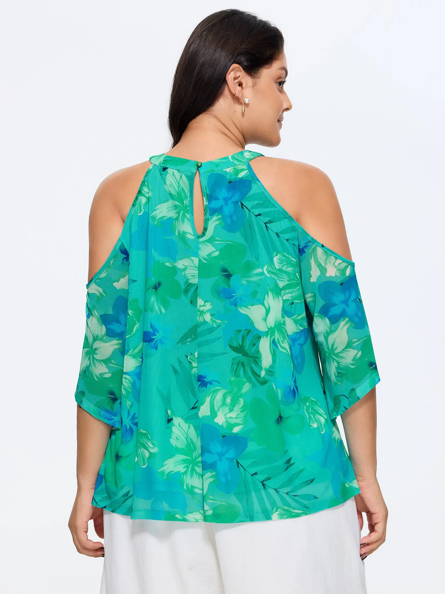 Stretchy Floral Print Cold-Shoulder Blouse sold by Bloomchic product image thumbnail 5