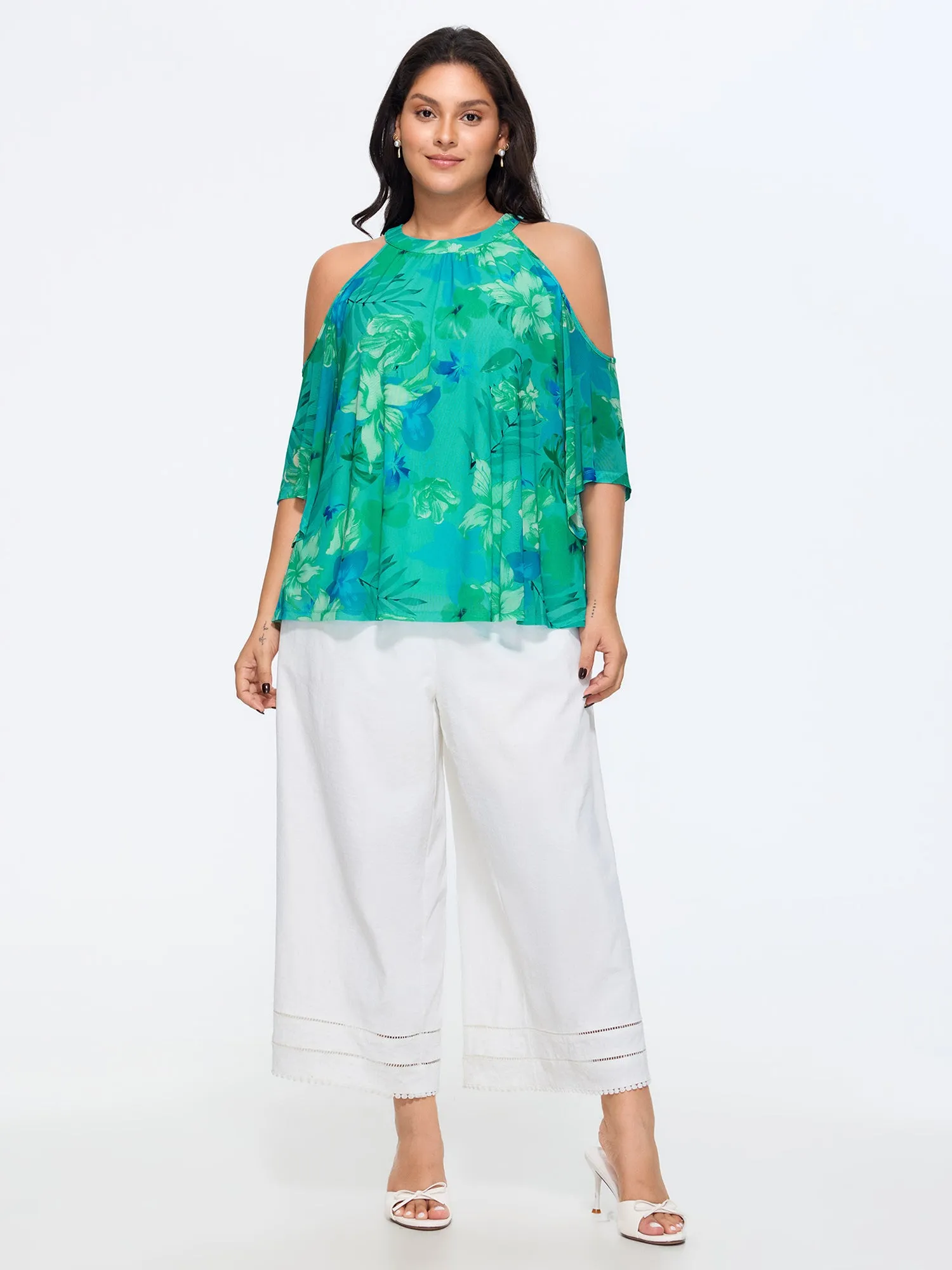 Stretchy Floral Print Cold-Shoulder Blouse sold by Bloomchic product image thumbnail 3