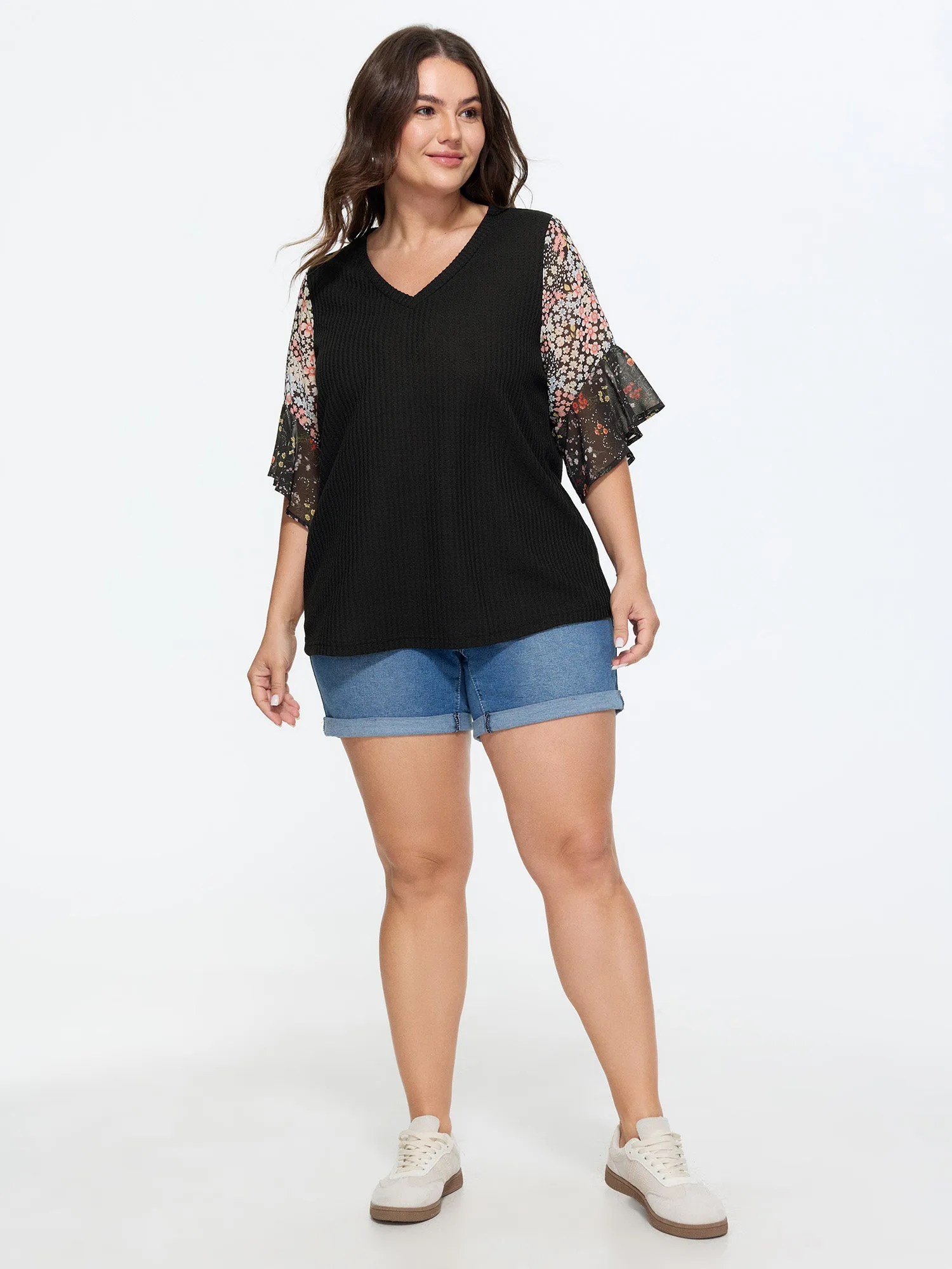 Stretchy Floral Print Ruffled Knit Top sold by Bloomchic product image thumbnail 3