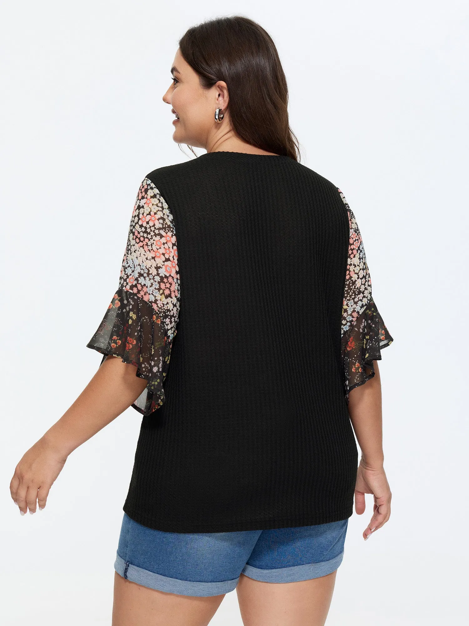 Stretchy Floral Print Ruffled Knit Top sold by Bloomchic product image thumbnail 4