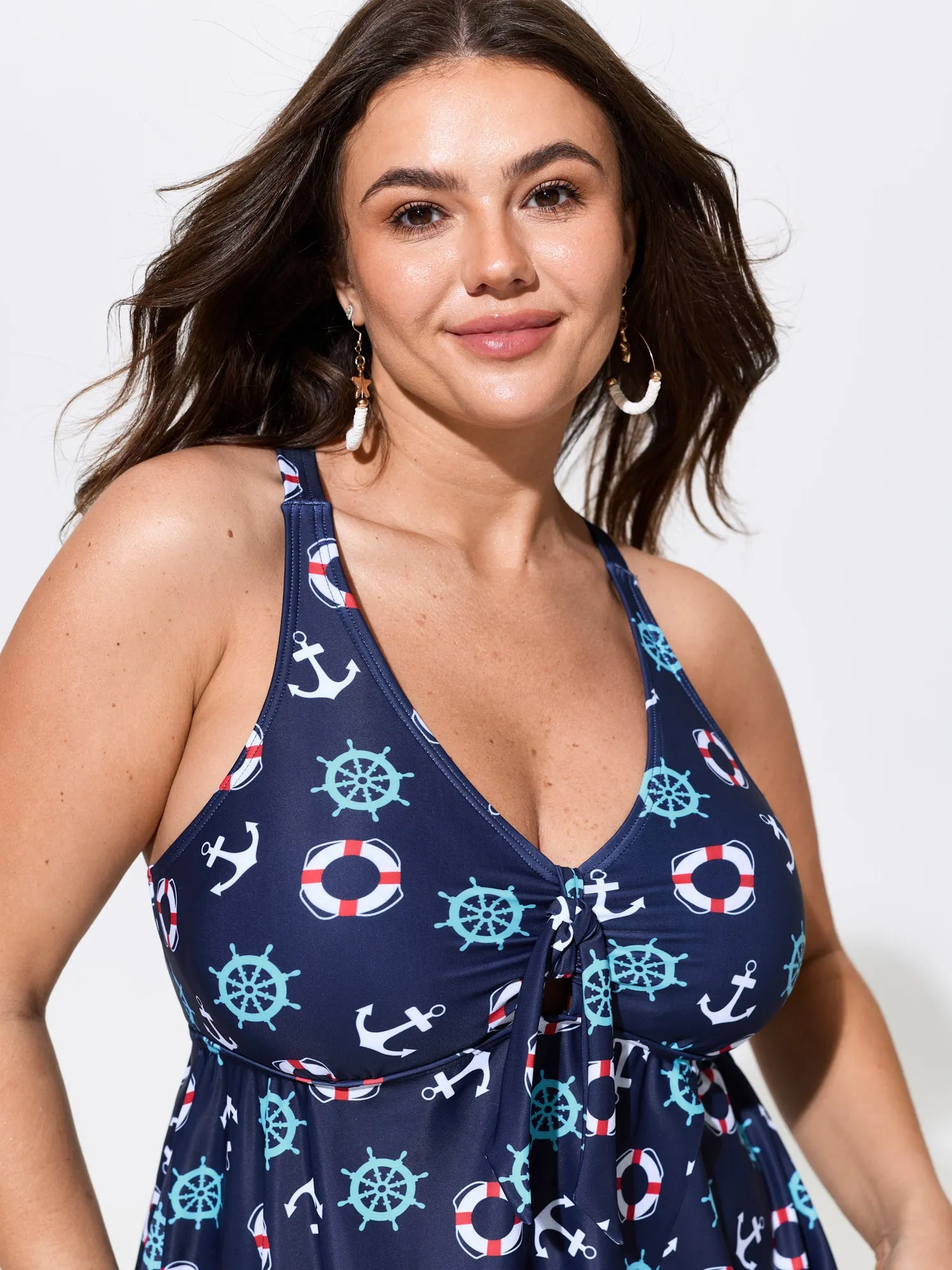 Nautical Anchor Print Flowy Supportive Fit Swim Top sold by Bloomchic product image thumbnail 2