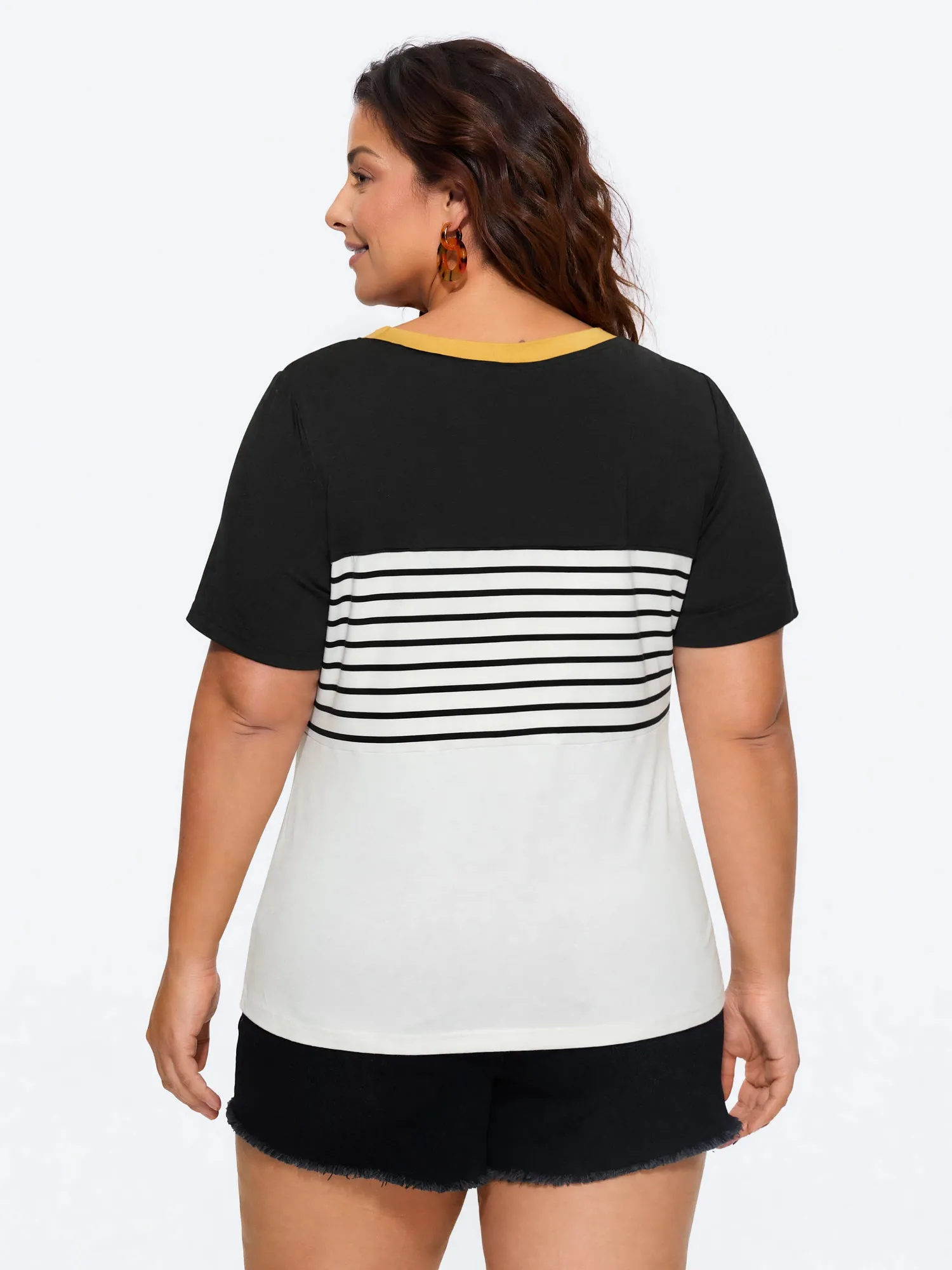 Supersoft Stretchy Striped Color Contrast T-Shirt sold by Bloomchic product image thumbnail 5