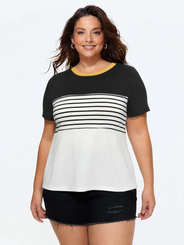 Supersoft Stretchy Striped Color Contrast T-Shirt made by Bloomchic