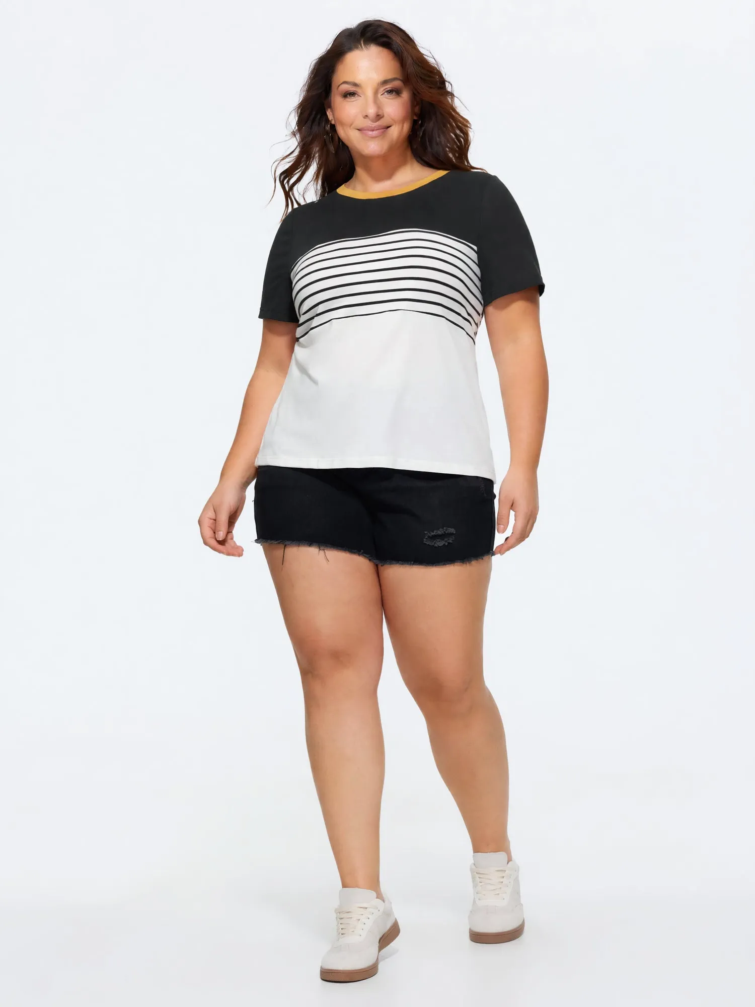 Supersoft Stretchy Striped Color Contrast T-Shirt sold by Bloomchic product image thumbnail 3