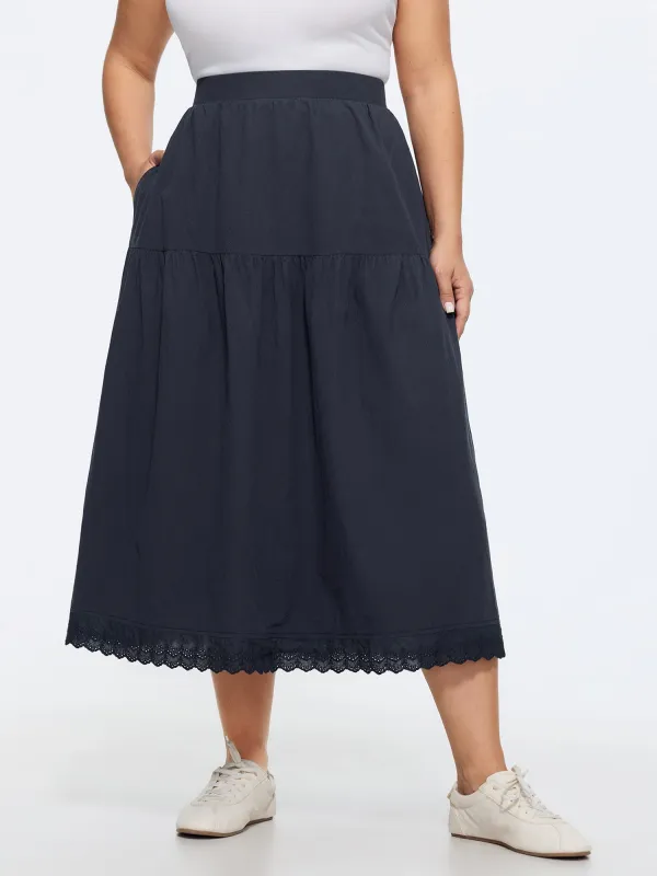 Cotton Lace Trim Tiered Flowy Maxi Skirt made by Bloomchic