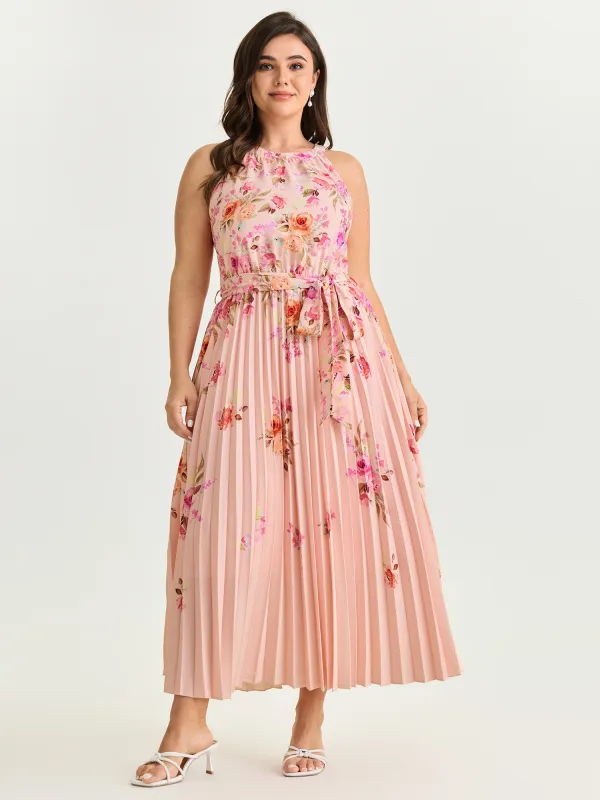Floral Print Pleated Skirt Midi Dress made by Bloomchic