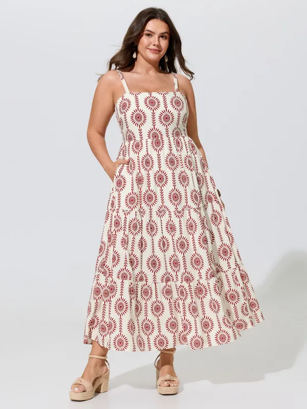 Geometric Print Tiered Sleeveless Maxi Dress made by Bloomchic