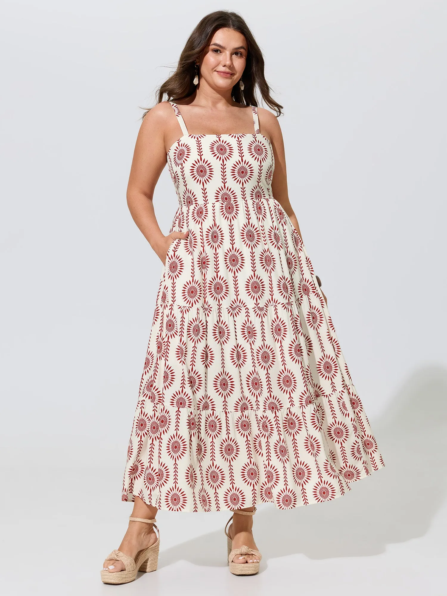 Geometric Print Tiered Sleeveless Maxi Dress sold by Bloomchic