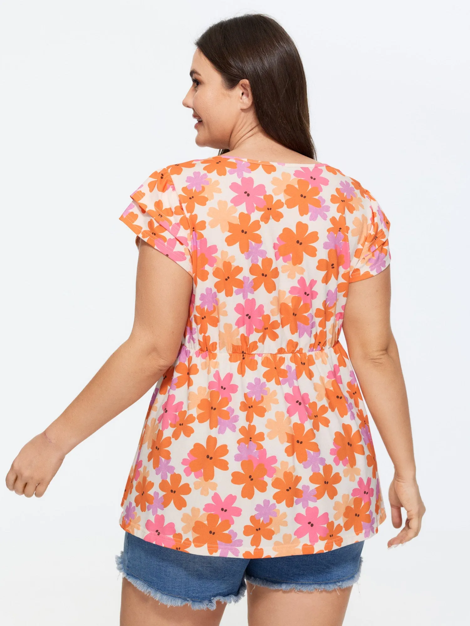 Stretchy Floral Print Ruffled Sleeve Knit Top sold by Bloomchic product image thumbnail 5