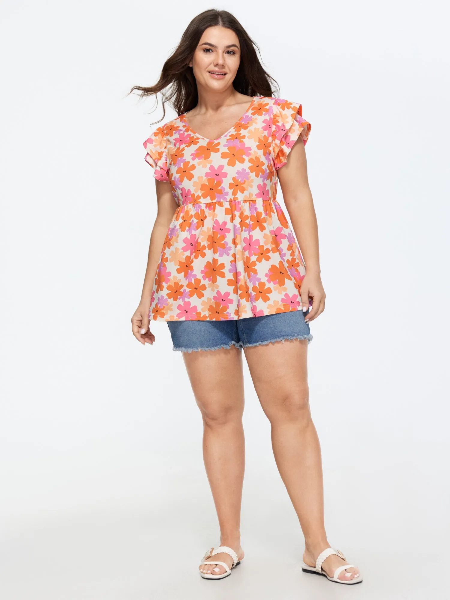 Stretchy Floral Print Ruffled Sleeve Knit Top sold by Bloomchic product image thumbnail 3