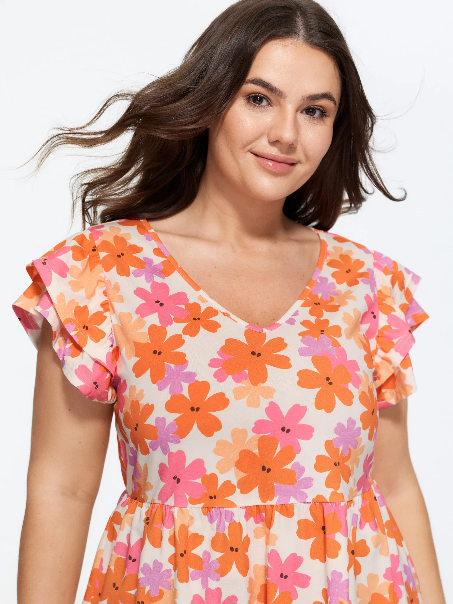 Stretchy Floral Print Ruffled Sleeve Knit Top sold by Bloomchic product image thumbnail 2
