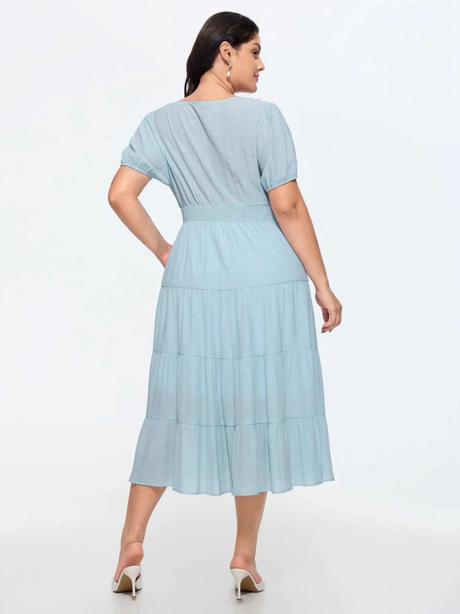 Shirred Waist Tiered Flowy Midi Dress sold by Bloomchic product image thumbnail 4