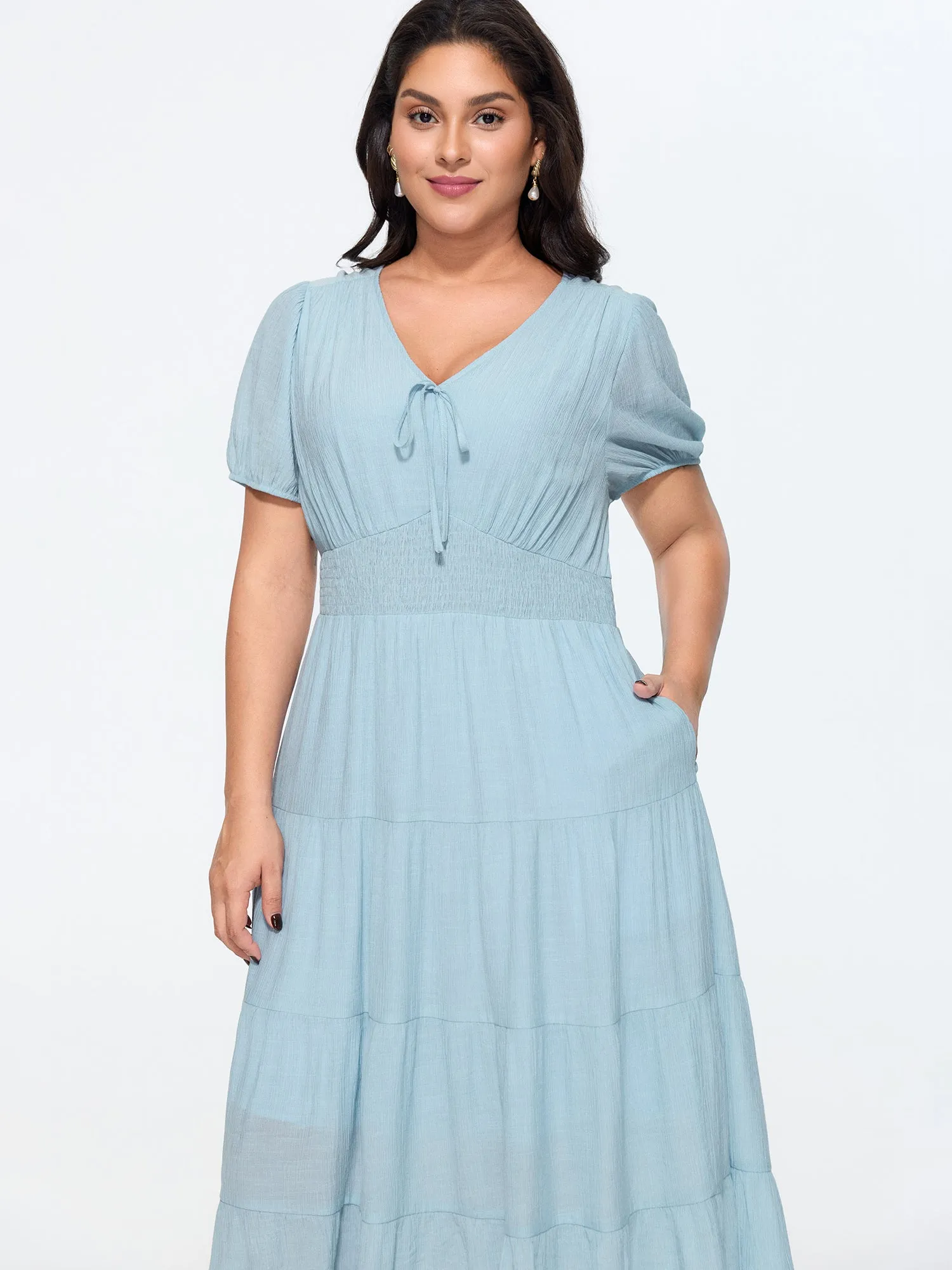 Shirred Waist Tiered Flowy Midi Dress sold by Bloomchic product image thumbnail 3