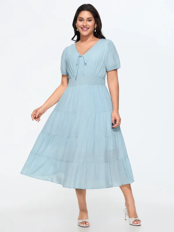 Shirred Waist Tiered Flowy Midi Dress made by Bloomchic