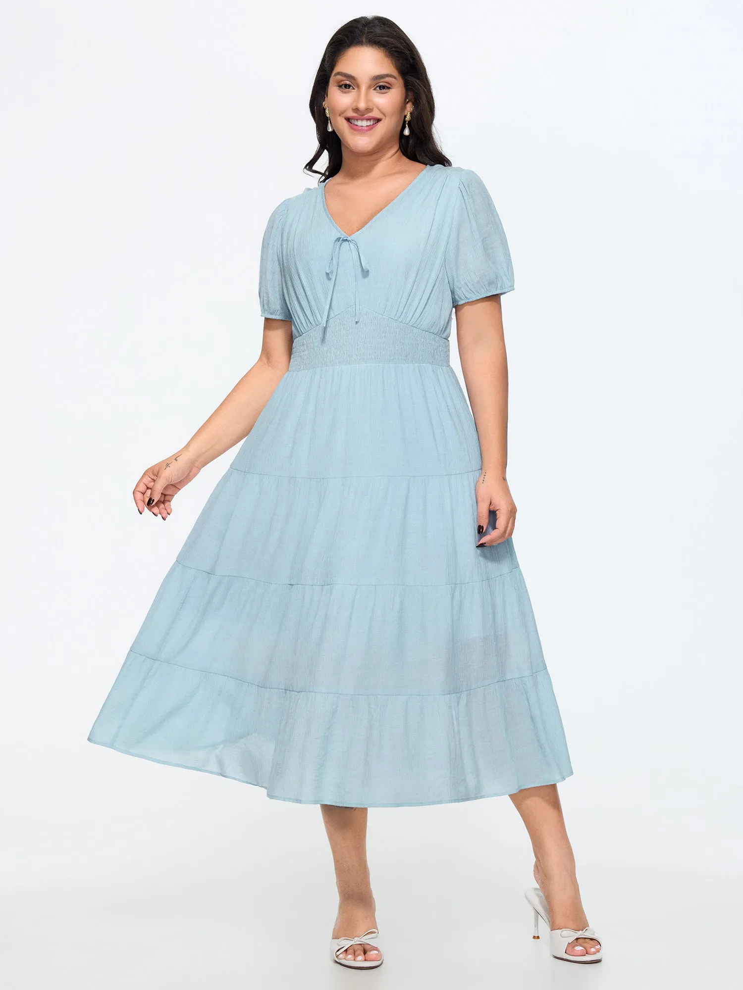 Shirred Waist Tiered Flowy Midi Dress sold by Bloomchic