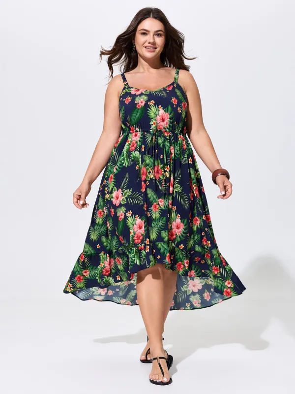 Vibrant Floral Print High Low Hem Midi Dress made by Bloomchic