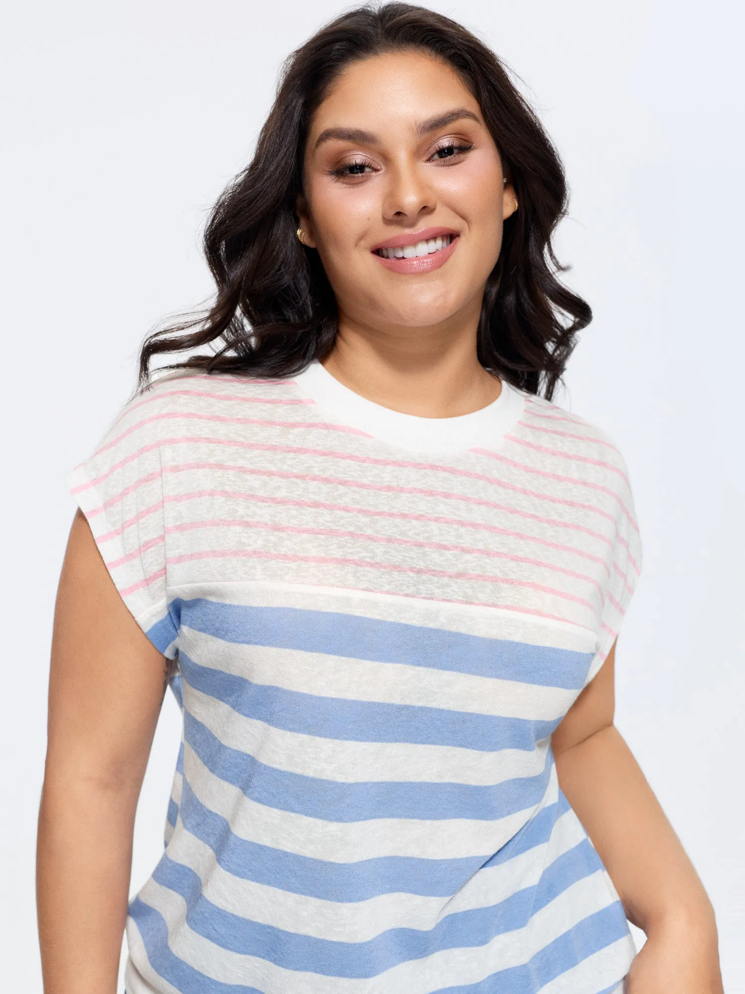 Stretchy Striped Print Mock Neck T-Shirt sold by Bloomchic product image thumbnail 2