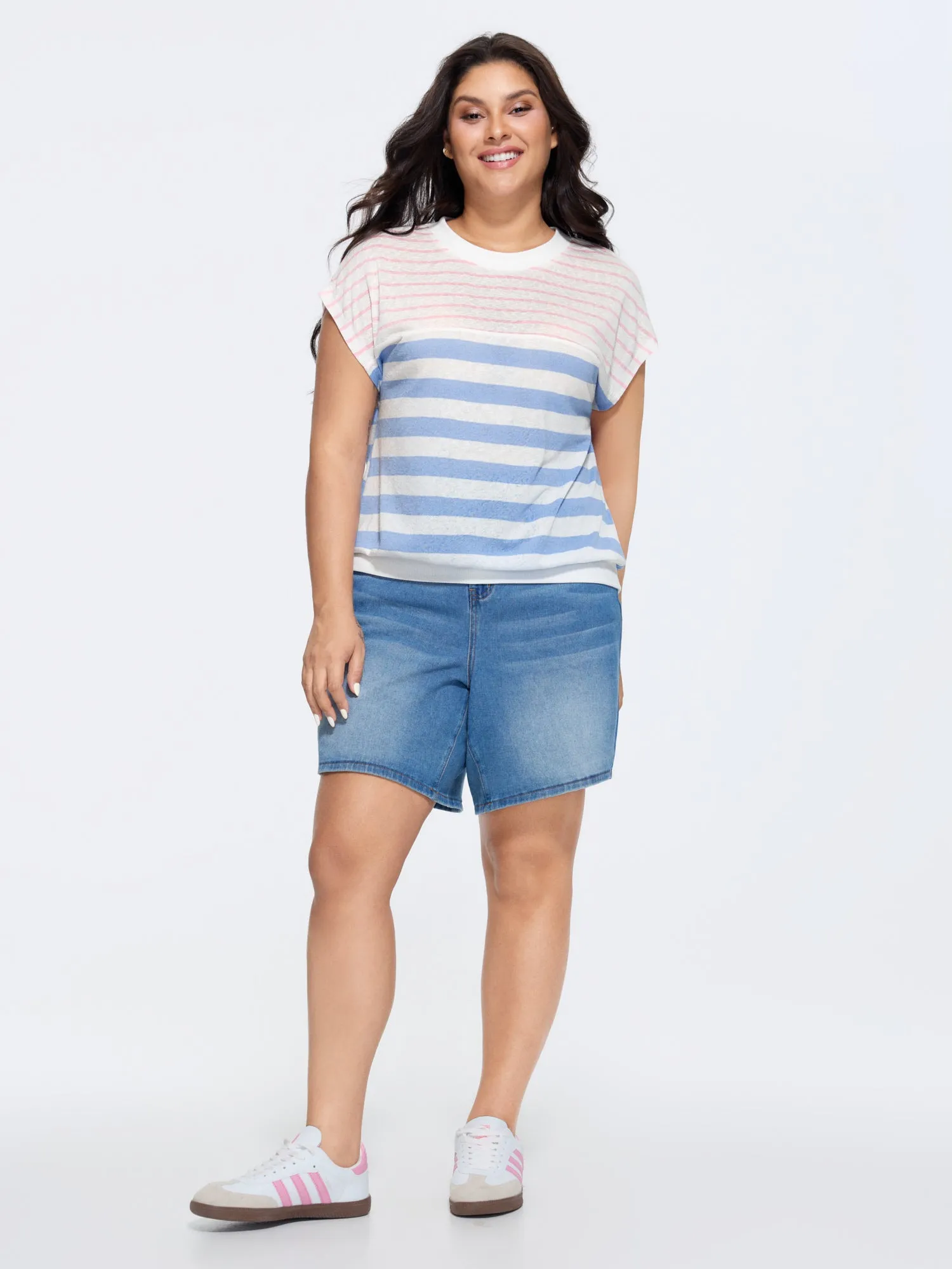 Stretchy Striped Print Mock Neck T-Shirt sold by Bloomchic product image thumbnail 3