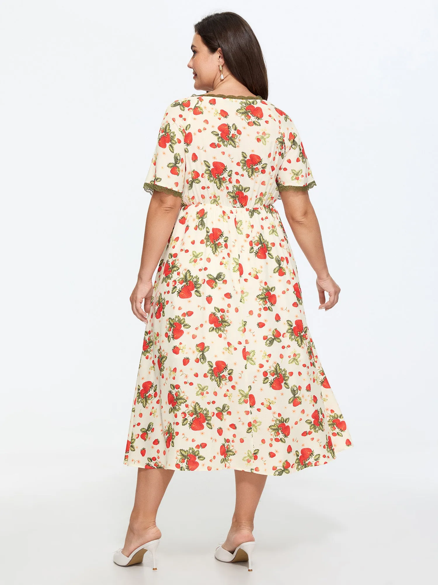 Strawberry Print Lace Detail Pockets Midi Dress sold by Bloomchic product image thumbnail 4
