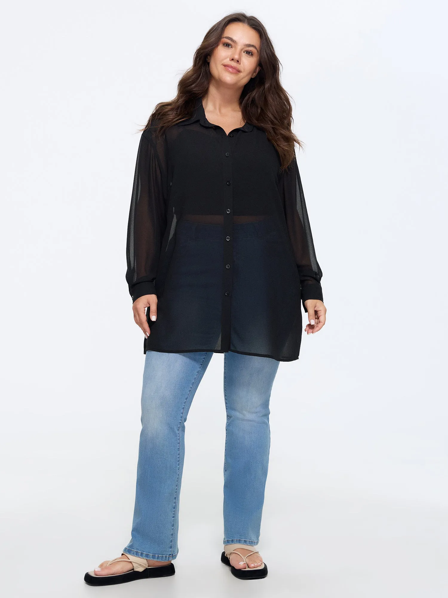 Breathable Sheer Button-Down Shirt sold by Bloomchic product image thumbnail 2