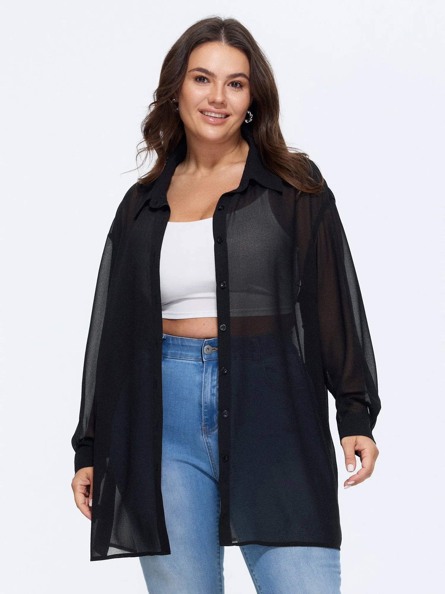 Breathable Sheer Button-Down Shirt sold by Bloomchic