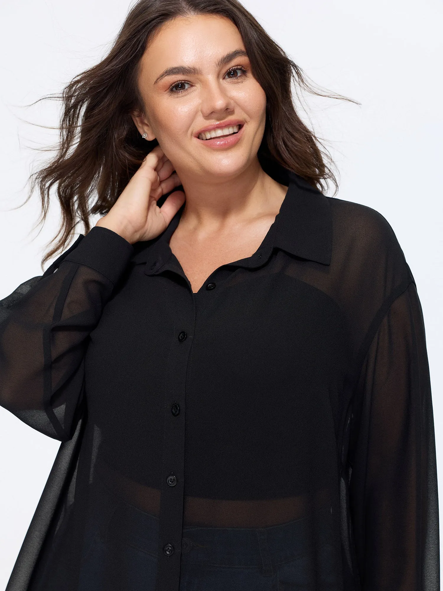 Breathable Sheer Button-Down Shirt sold by Bloomchic product image thumbnail 3