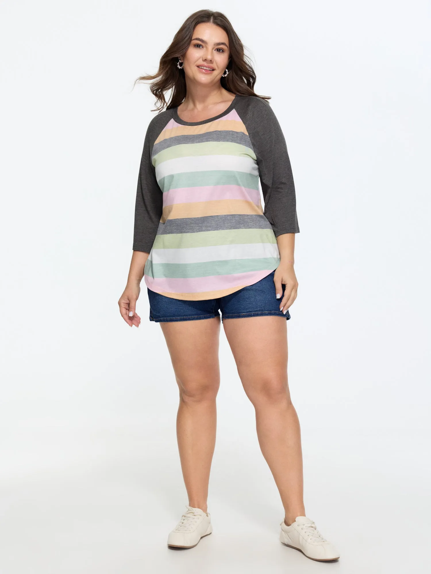 Supersoft Stretchy Striped Print Raglan Sleeve T-Shirt sold by Bloomchic product image thumbnail 3