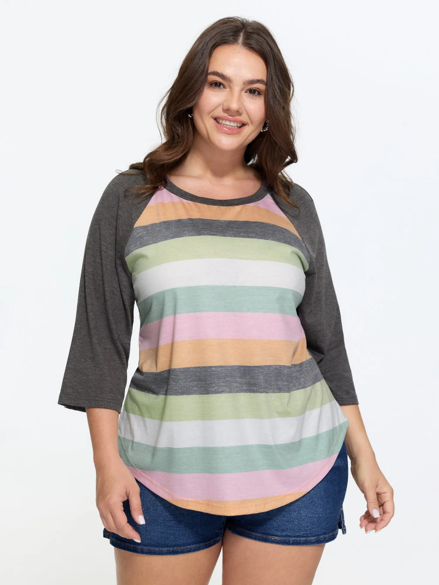 Supersoft Stretchy Striped Print Raglan Sleeve T-Shirt sold by Bloomchic