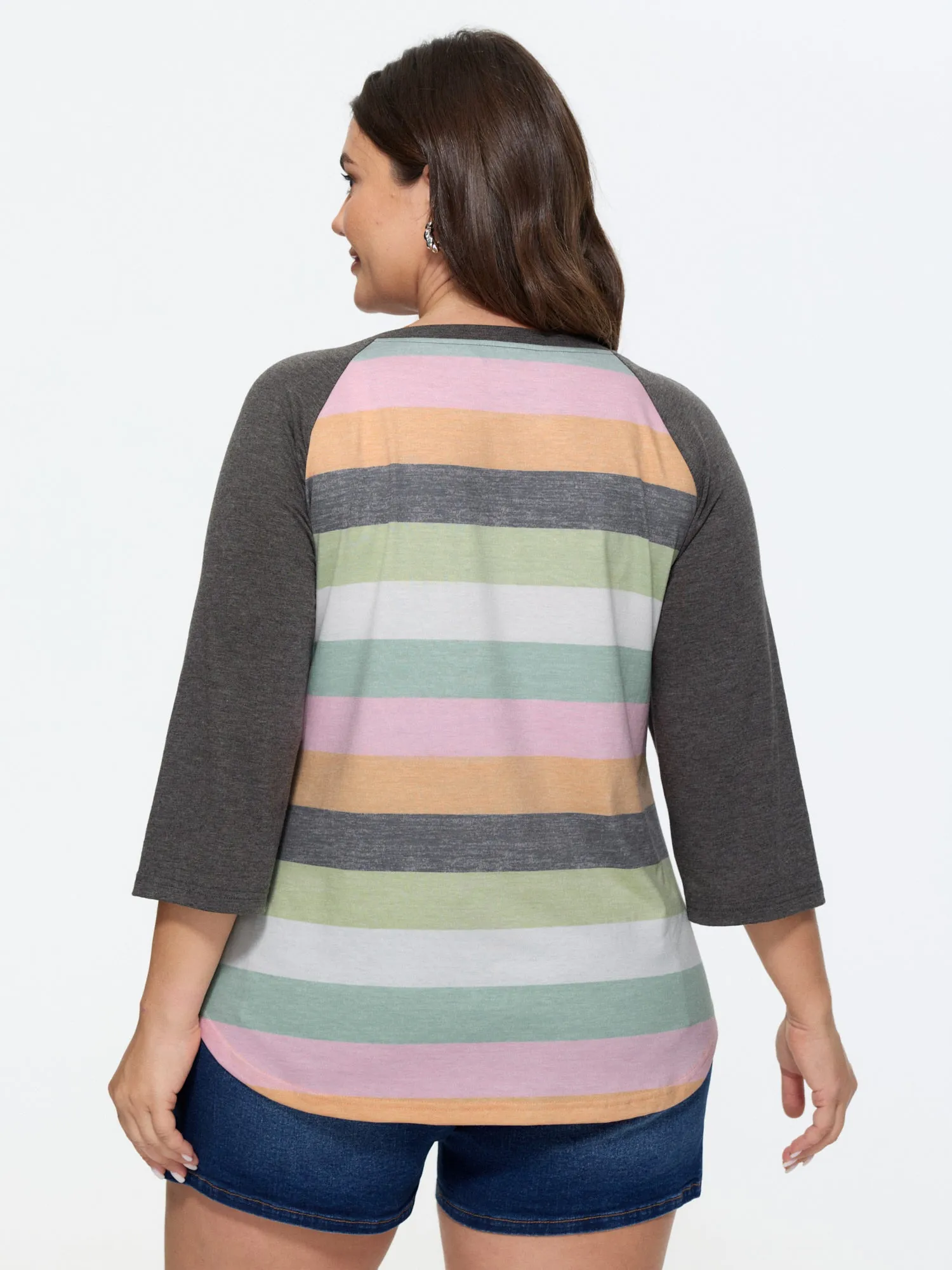 Supersoft Stretchy Striped Print Raglan Sleeve T-Shirt sold by Bloomchic product image thumbnail 5