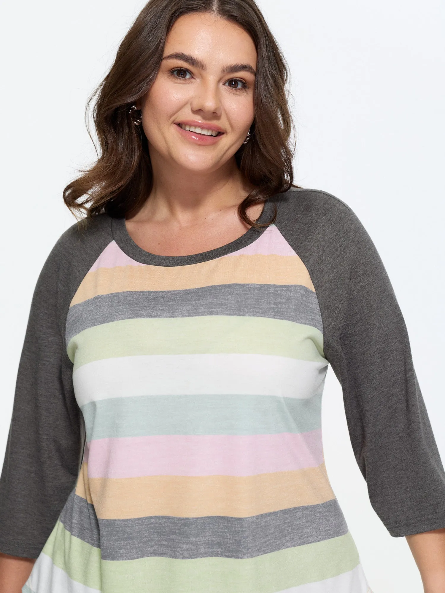 Supersoft Stretchy Striped Print Raglan Sleeve T-Shirt sold by Bloomchic product image thumbnail 2
