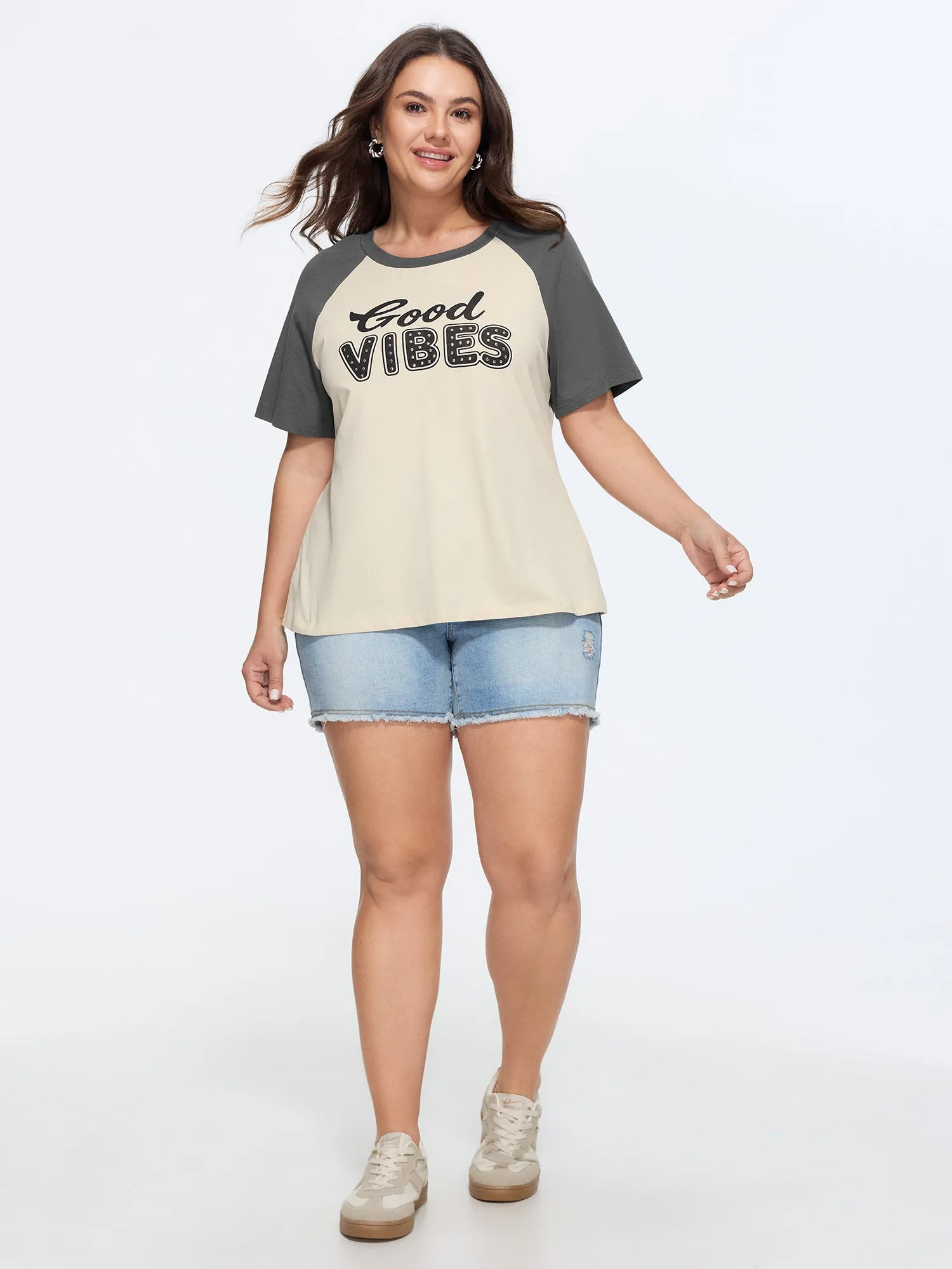Cotton Good Vibes Raglan Sleeve T-Shirt sold by Bloomchic product image thumbnail 3
